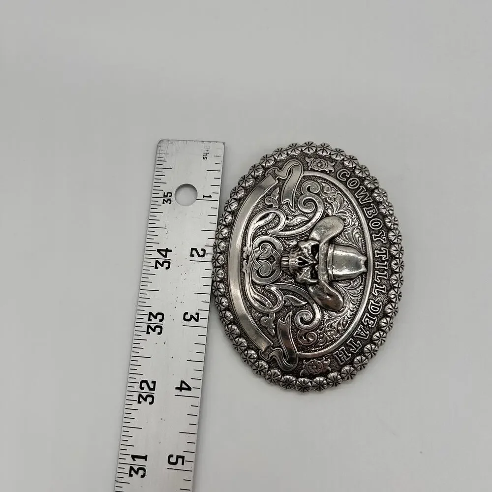 Cowboy Till Death Western Skull Belt Buckle Silver Tone Crumrine Floral Men's